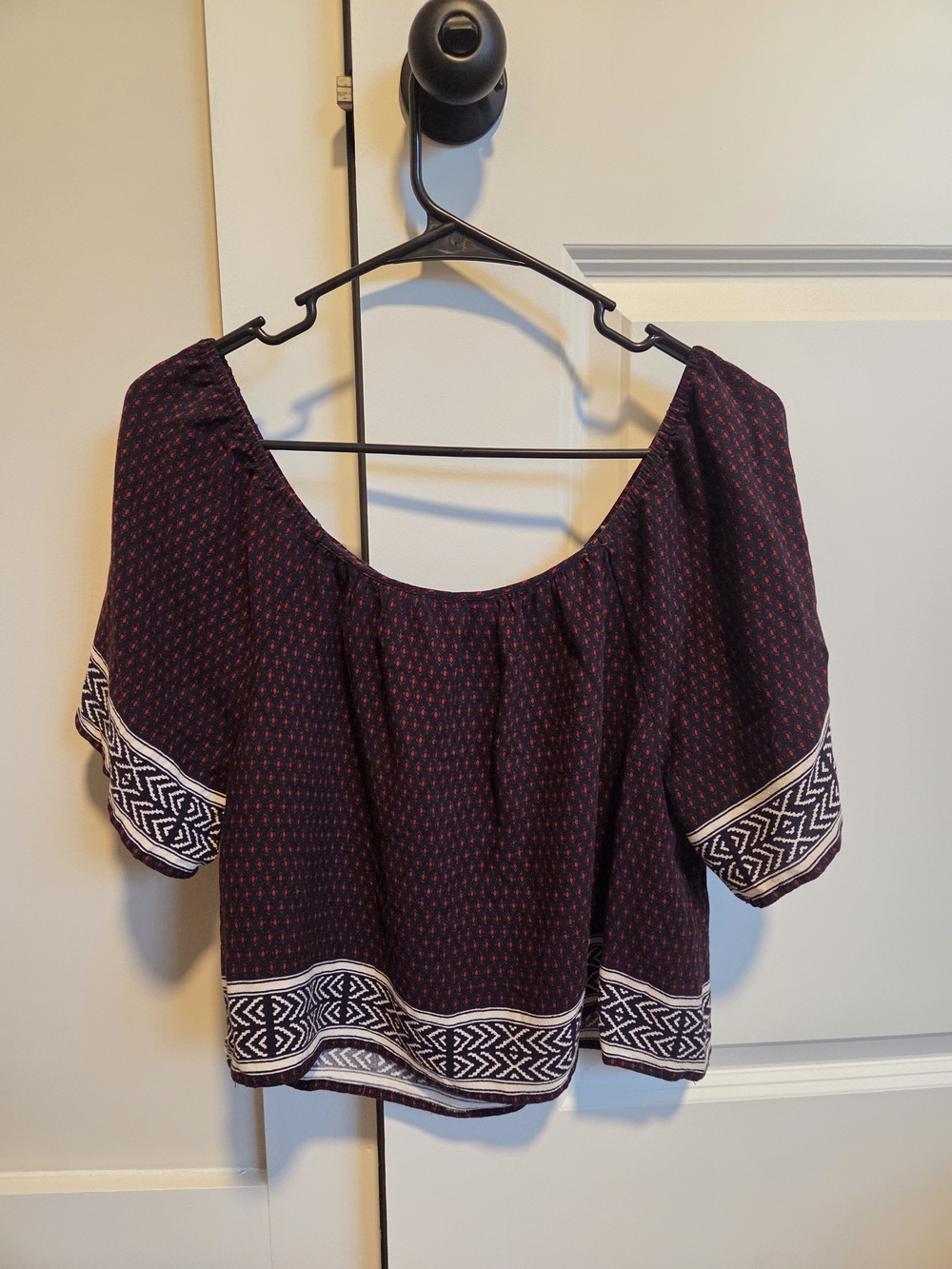 Forever 21 Boho Off-Shoulder Top in Deep Burgundy with White Trim